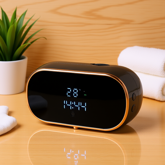 Luméa Foam & Soap Dispenserbs displayed next to towels.